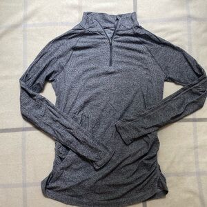 ATHLETA Gray Fast Track Quarter Zip Pullover, Ruched Sides Women’s Size XL